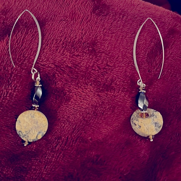 Hematite and Serpentine Coin Earrings - Picture 3 of 3